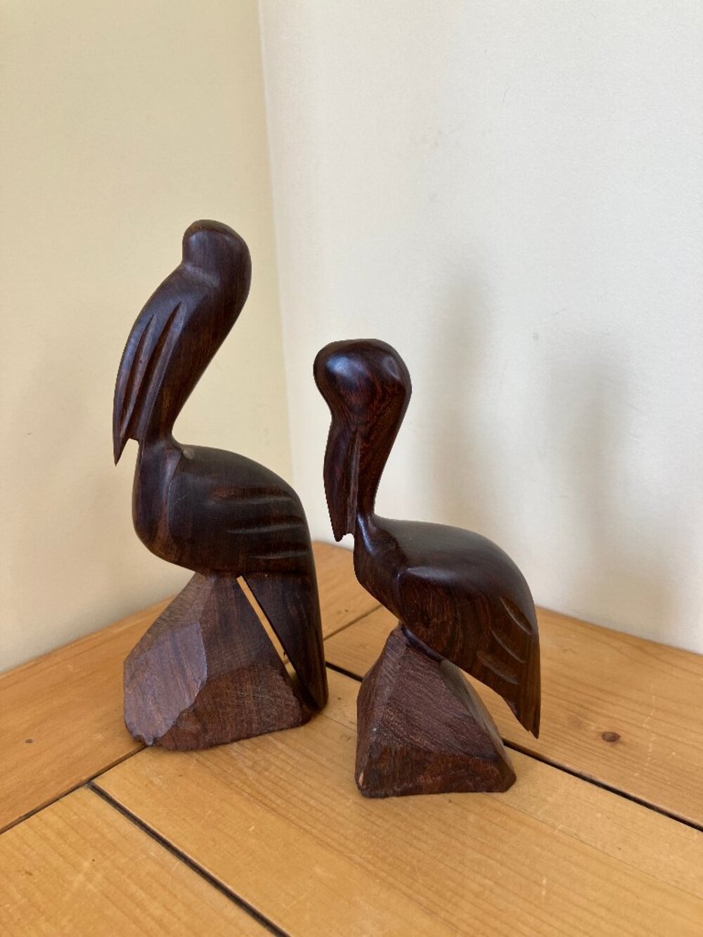 Iron Wood Pelican Bird Carved Wooden Figurine Pair Ironwood Set of 2 Birds